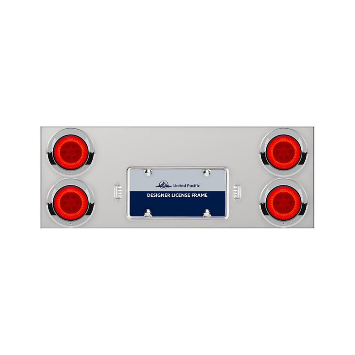 33-3/4" Stainless Rear Center Panel With 4 x 16 LED 4" Turbine Lights &amp; Visors - Red LED/Red Lens