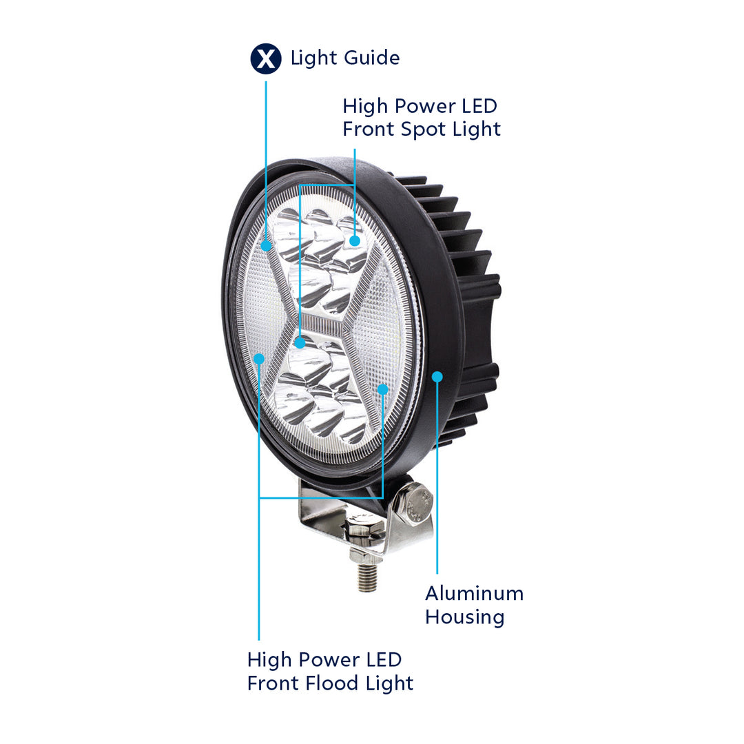 4.5" 24 High Power LED Work Light With "X" Red Light Guide