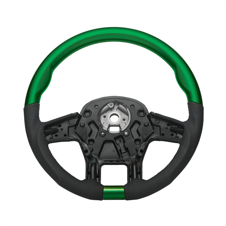 18" YourGrip Leather &amp; Wood Candy Color Steering Wheel For 2012-2021 PB 579&amp;2013-2021 KW T680 - Emerald Green