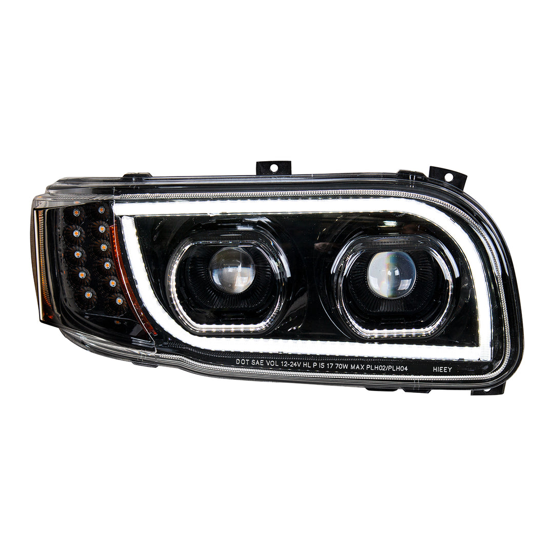 High Power LED "Blackout" Headlight With 16 LED Turn &amp; 57 LED Bar For 2008-2024 Peterbilt 389 - Passenger