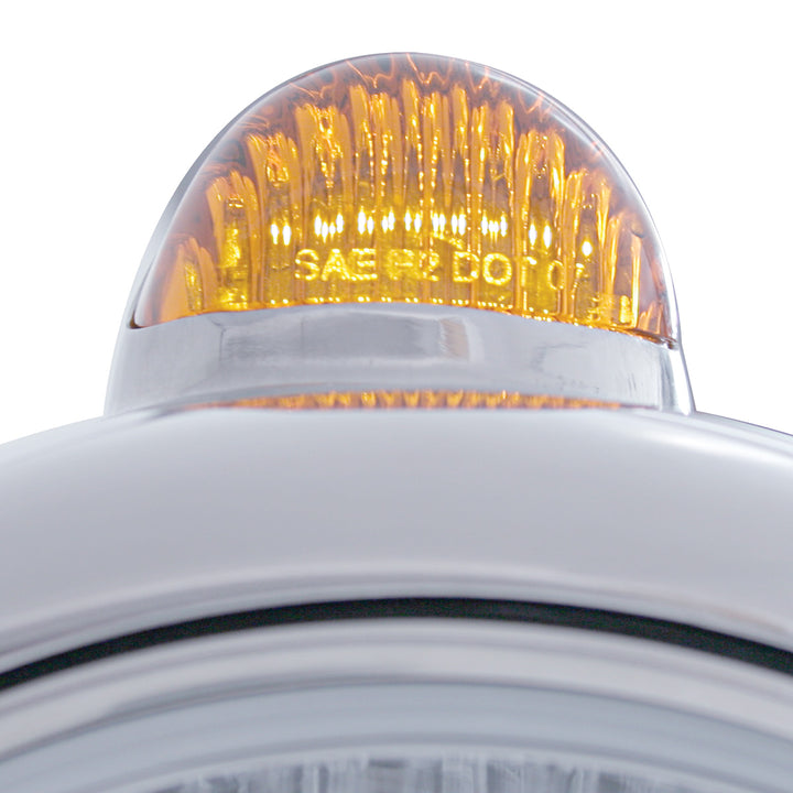 Stainless Steel Guide 682-C Headlight Crystal H4 &amp; Dual Mode LED Signal - Amber Lens