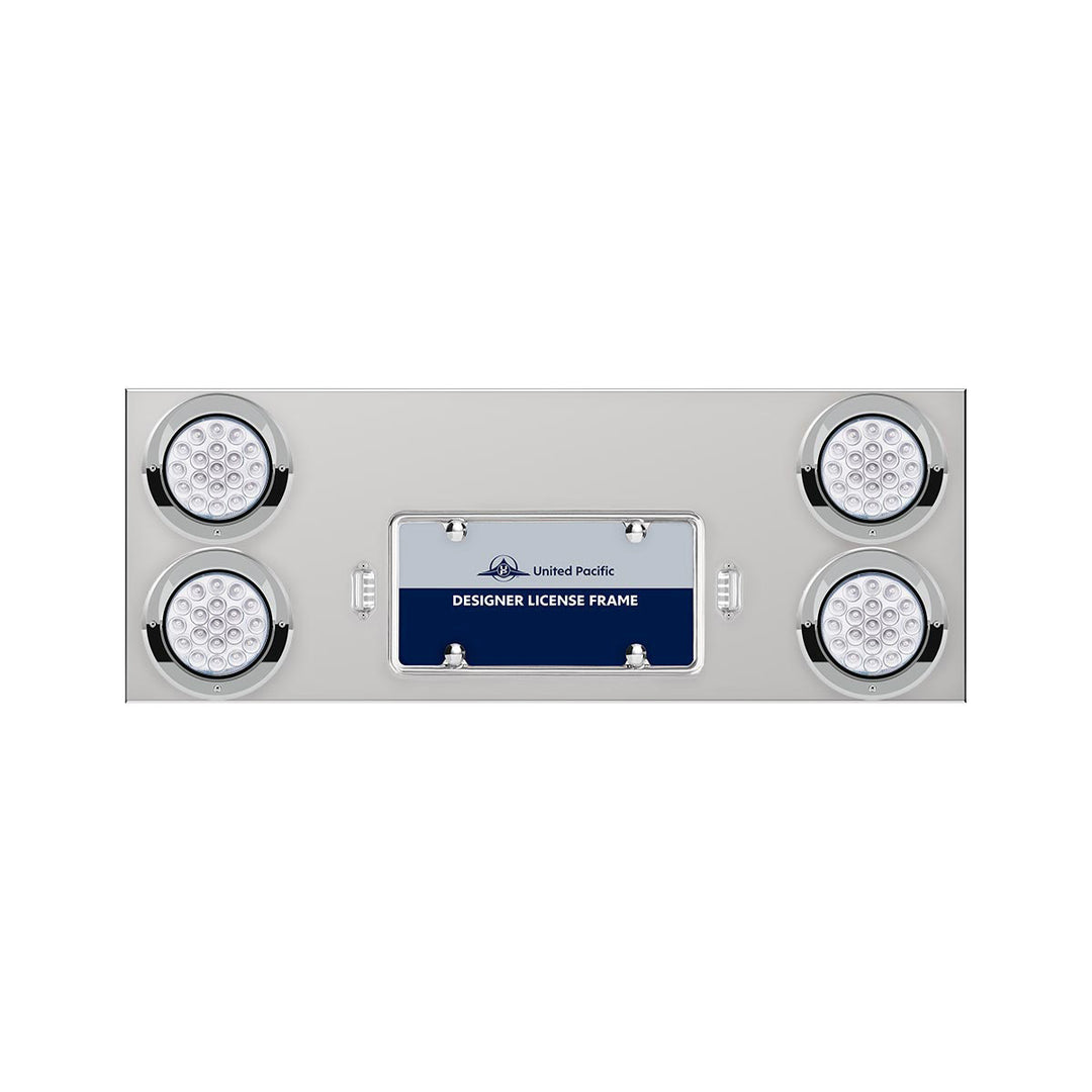 33-3/4" Stainless Steel Rear Center Panel With 4 x 19 LED 4" Double Fury Lights &amp; Visors - Red &amp; Green LED