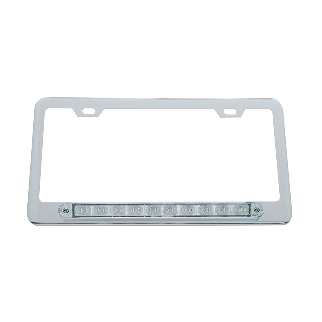 Chrome License Plate Frame With 10 LED 9" Light Bar - Amber LED/Clear Lens
