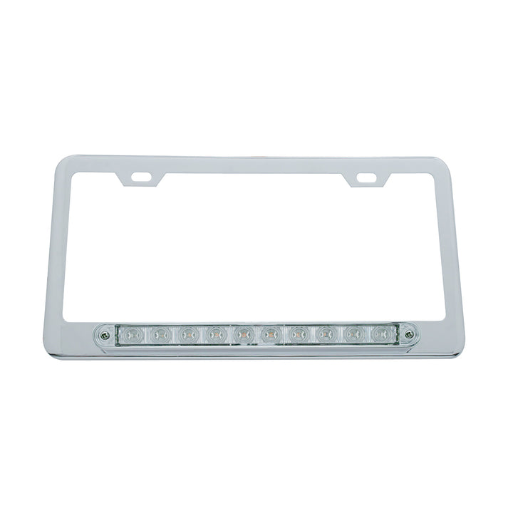 Chrome License Plate Frame With 10 LED 9" Light Bar - Amber LED/Clear Lens