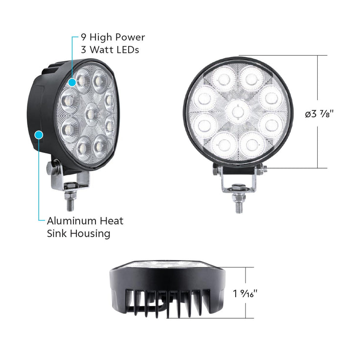 9 LED High Power 3-7/8" Round Work Light - Flood
