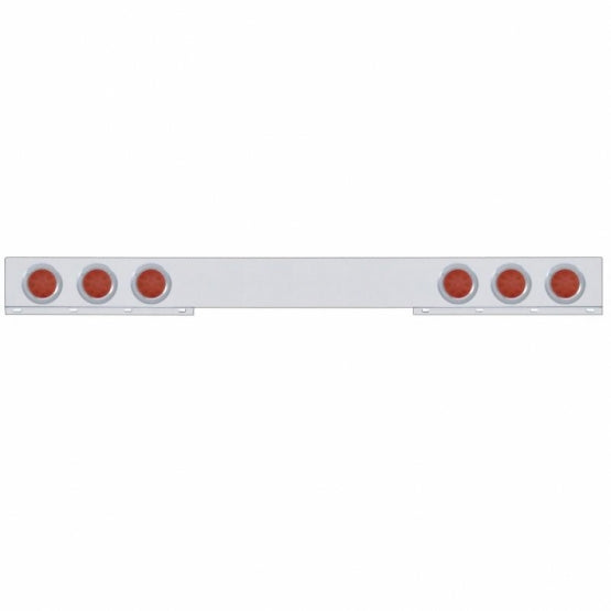 Stainless 1 Piece Rear Light Bar With 6 x 12 LED 4" Reflector Lights &amp; Bezels - Red LED/Red Lens