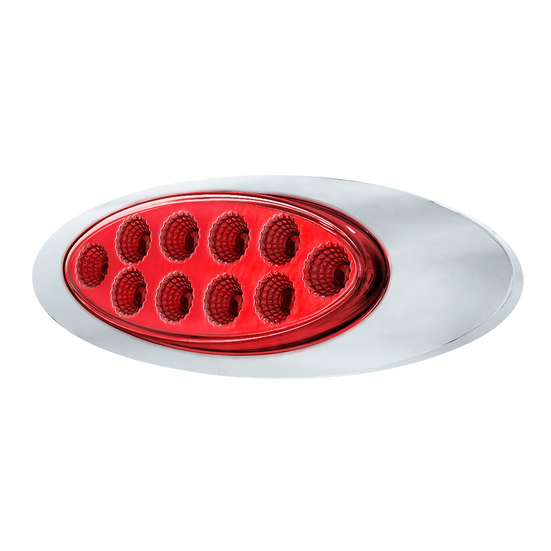 10 LED Oval Double Fury Light With Clear Lens &amp; Chrome Bezel (Clearance/Marker) - Amber &amp; Red LED/Clear Lens
