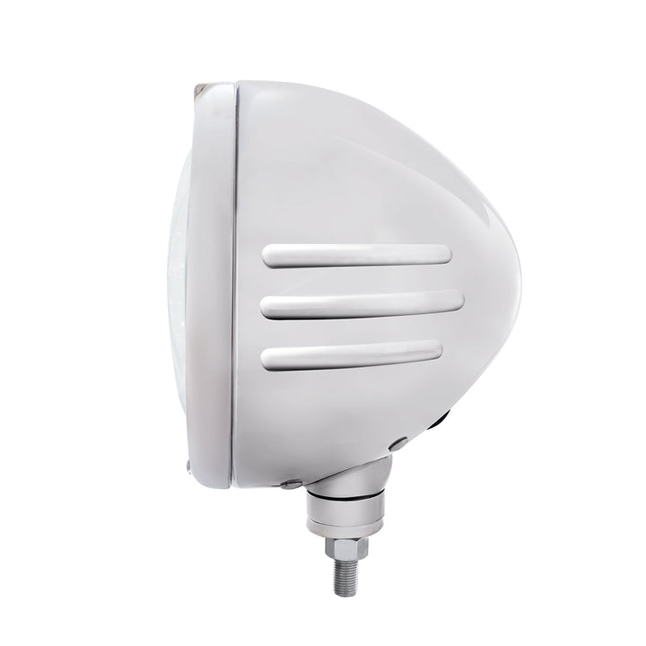 Stainless Steel Classic Embossed Stripe Headlight 11 LED Bulb &amp; Dual Mode LED Signal - Clear Lens