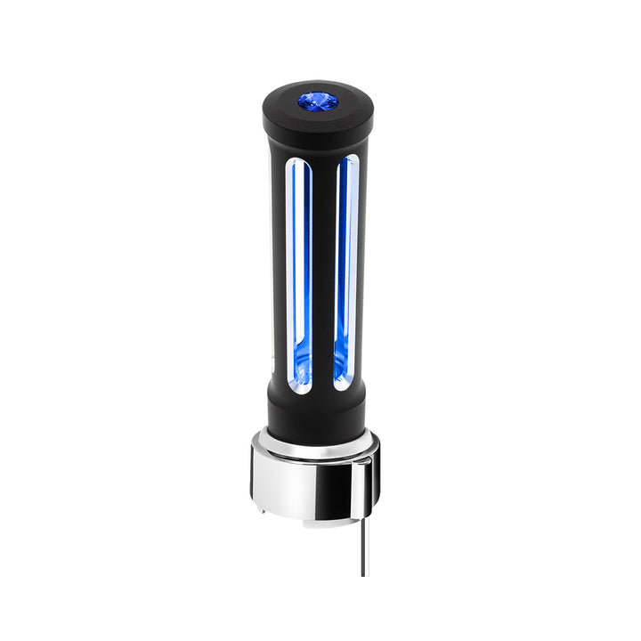 Thread-On Matte Black Sonoma Style Gearshift Knob With LED 9/10 Speed Adapter - Blue Crystal/Blue LED