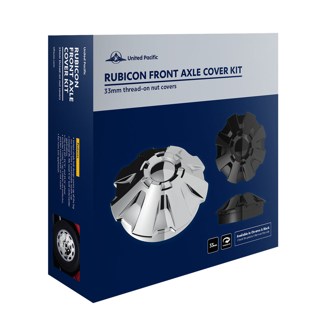 Rubicon Front Axle Cover Kit With 33mm Thread-On Nut Covers - Chrome