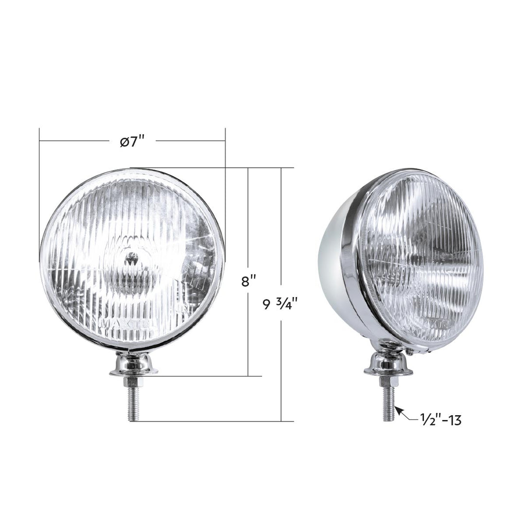 7" Chrome Dietz Style Headlight With 12 Volt Flat H4 Halogen Bulb (Pair)