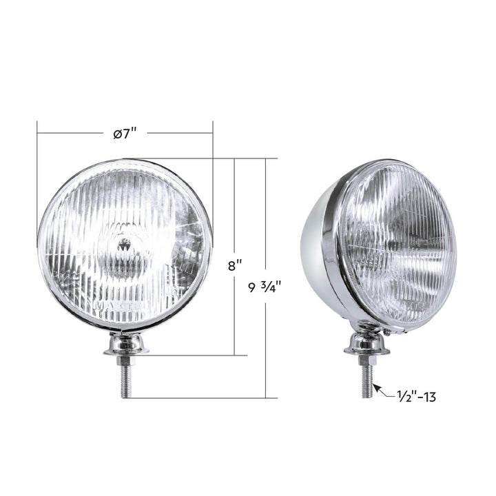 7" Chrome Dietz Style Headlight With 12 Volt Flat H4 Halogen Bulb (Pair)