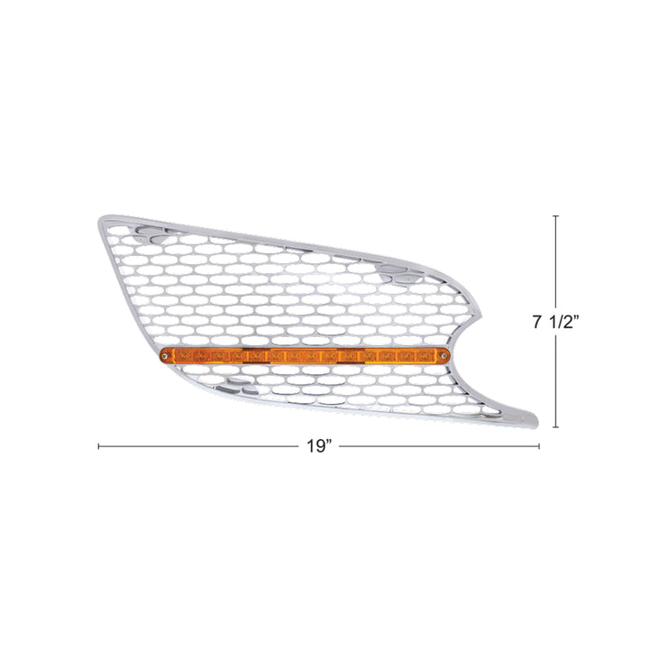 Chrome Air Intake Grille With LED Light For 2012-2021 Peterbilt 579 (Passenger) - Amber LED/Amber Lens