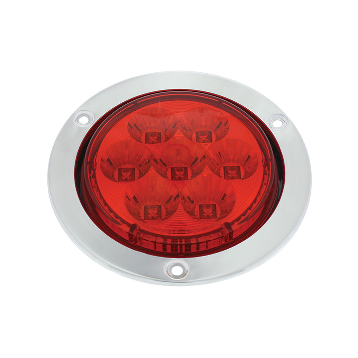 7 LED 4" Round Stainless Steel Flange Light (Stop, Turn &amp; Tail) - Red LED/Red Lens
