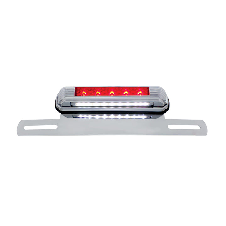 Chrome License Plate Light &amp; Bracket With Red LED 3rd Brake Light - Red LED/Red Lens