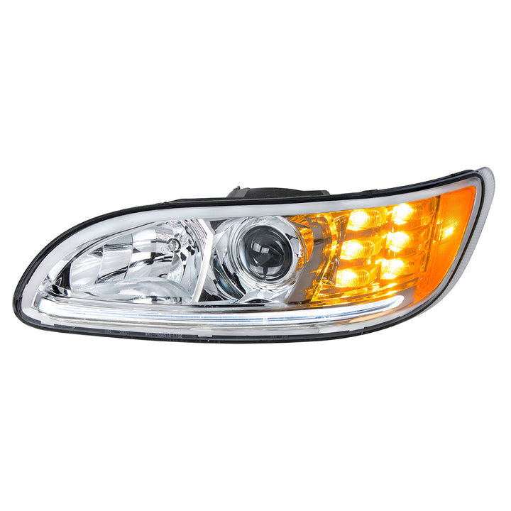 Chrome Projection Headlight With LED Turn &amp; Position Light for 2005-2015 Peterbilt 386 - Driver
