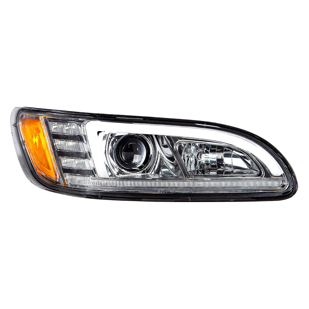 Chrome Projection Headlight With LED Sequential Turn &amp; DRL For 2005-2015 Peterbilt 386 - Passenger
