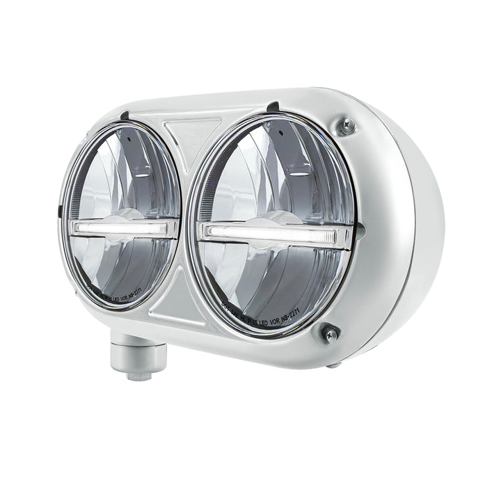 Headlight Assembly With 304 Stainless Steel Housing &amp; LED Headlights W/White LED Position Light For Peterbilt 359 - Driver