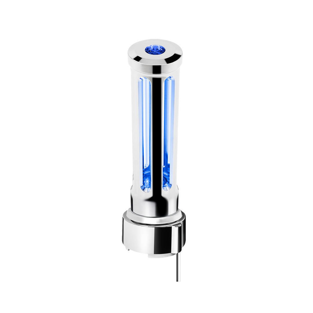 Thread-On Chrome Sonoma Style Gearshift Knob With LED 9/10 Speed Adapter - Blue Crystal/Blue LED