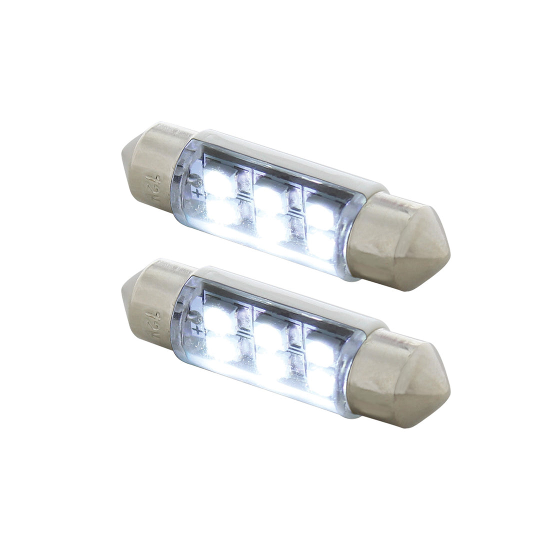 6 SMD High Power Micro LED 6418/6461 - 36mm Dome Light Bulb - White (2-Pack)