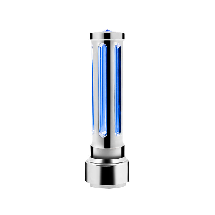 Thread-On Chrome Sonoma Style Gearshift Knob With LED 9/10 Speed Adapter - Blue Crystal/Blue LED