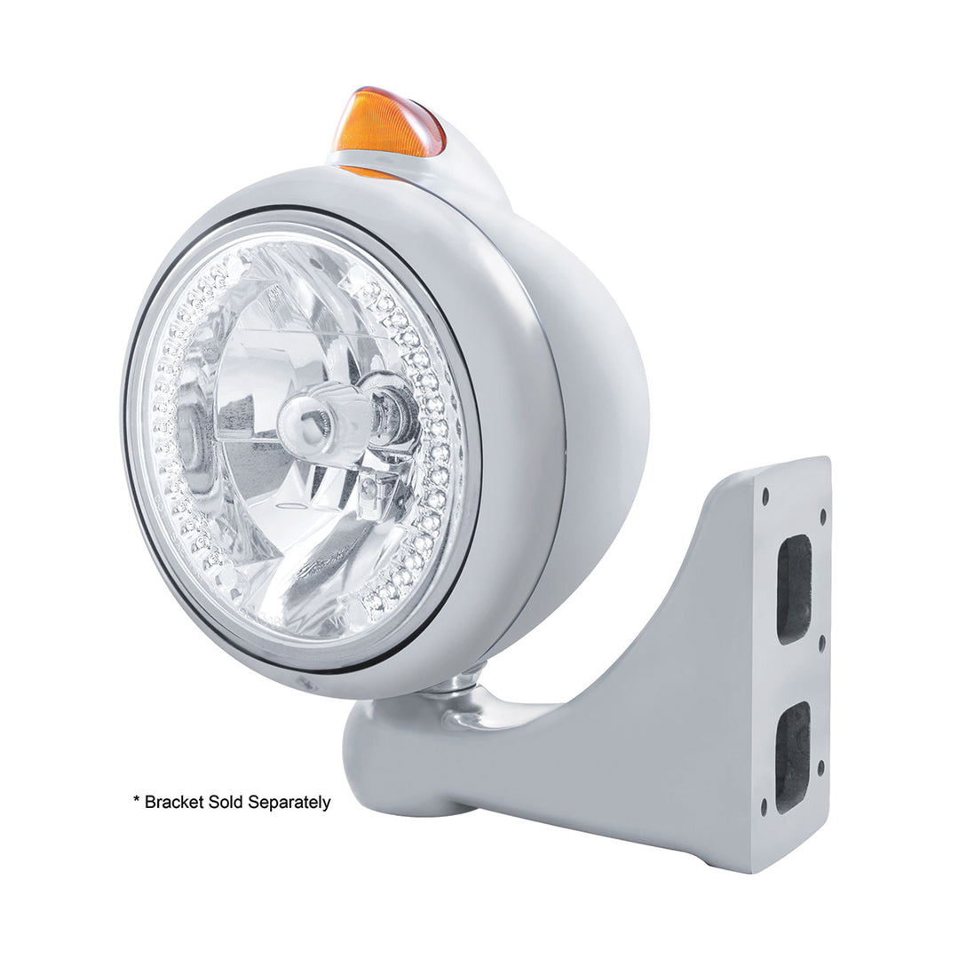 Stainless Steel Guide 682-C Headlight H4 With White LED &amp; Original Style LED Signal - Amber Lens