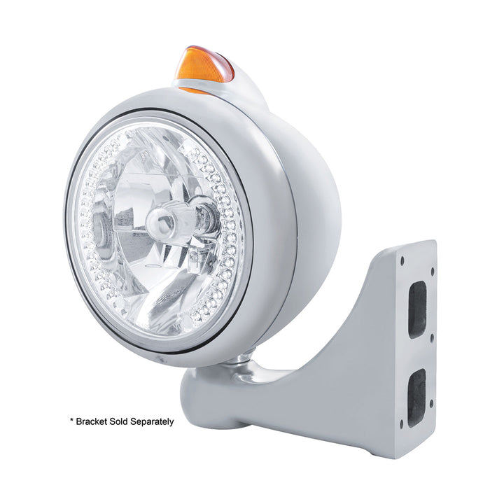 Stainless Steel Guide 682-C Headlight H4 With White LED &amp; Original Style LED Signal - Amber Lens