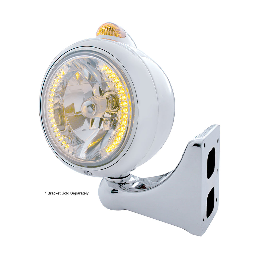Stainless Steel Guide 682-C Headlight H4 With Amber LED &amp; Dual Mode LED Signal - Amber Lens