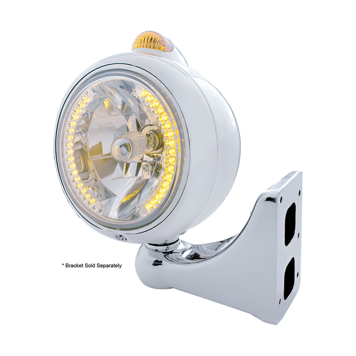 Stainless Steel Guide 682-C Headlight H4 With Amber LED &amp; Dual Mode LED Signal - Amber Lens