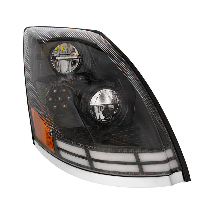 Black LED Headlight With Dual Color LED Light Bars For 2003-2017 Volvo VN/VNL - Passenger
