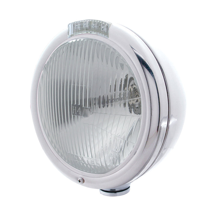 Chrome Classic Headlight H4 Bulb &amp; LED Turn Signal - Clear Lens