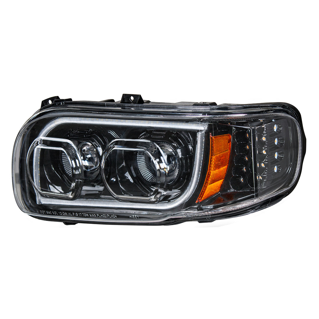 High Power LED "Blackout" Headlight With 16 LED Turn &amp; 57 LED Bar For 2008-2024 Peterbilt 389 - Driver