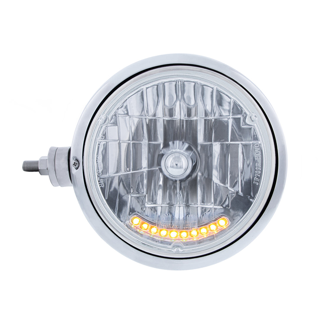 Stainless Steel Guide 682-C Style Headlight Assembly W/Crystal Lens &amp; 10 LEDs Position Light - L/H (Horizontal Mount)