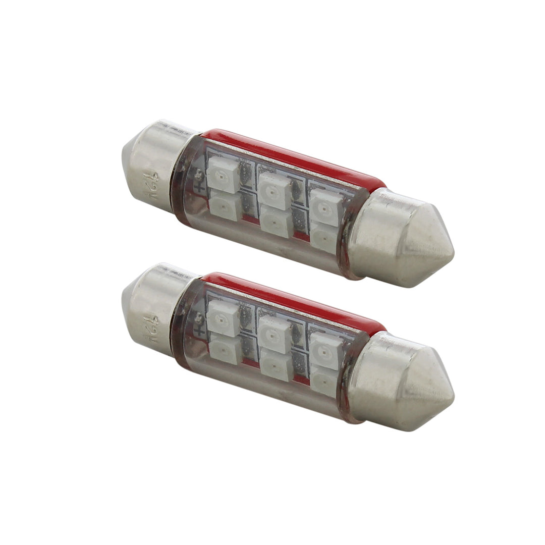 6 SMD High Power Micro LED 6418/6461 - 36mm Dome Light Bulb - Red (2-Pack)