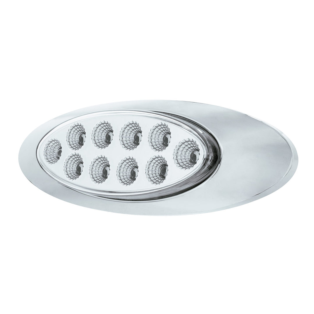 10 LED Oval Double Fury Light With Clear Lens &amp; Chrome Bezel (Clearance/Marker) - Amber &amp; Blue LED/Clear Lens
