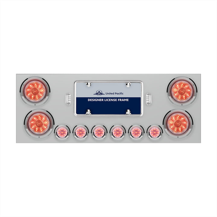 Stainless Steel Rear Center Panel With 4 x 10 LED 4" Lights &amp; 6 x 9 LED 2" Lights - Red LED/Clear Lens