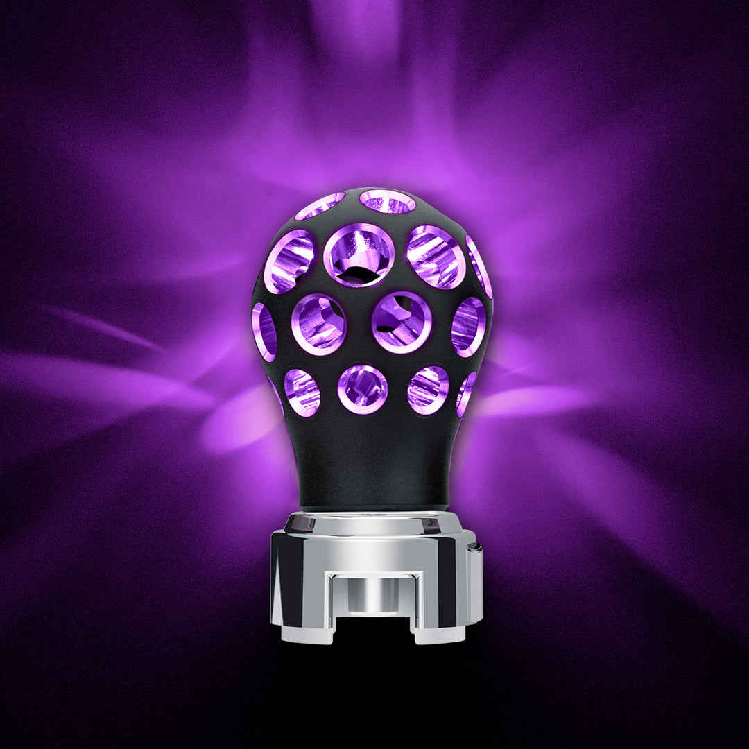 Thread-On Matte Black Phoenix Style Ball Gearshift Knob With LED 13/15/18 Speed Adapter - Purple LED