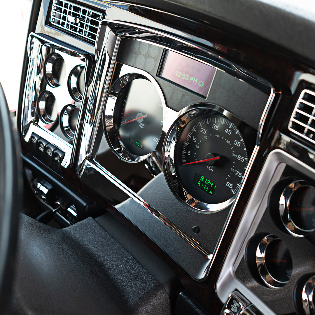 Stainless Speed/Tachometer Dash Panel Trim For 2006+ Kenworth W900, T800, &amp; C500
