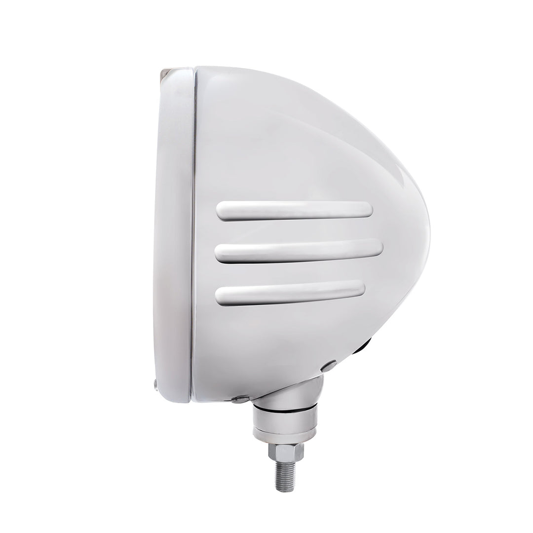 Stainless Steel Classic Embossed Stripe Headlight H4 With Amber LED &amp; Dual Mode LED Signal - Clear Lens