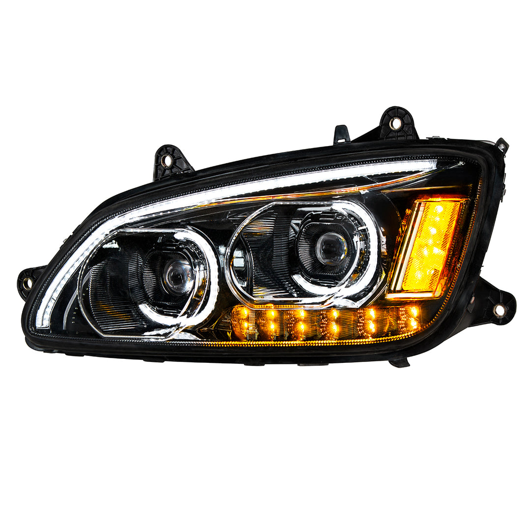 "Blackout" LED Headlight With LED Turn Signal & LED Position Light Bar For 2008-2017 Kenworth T660 - Driver