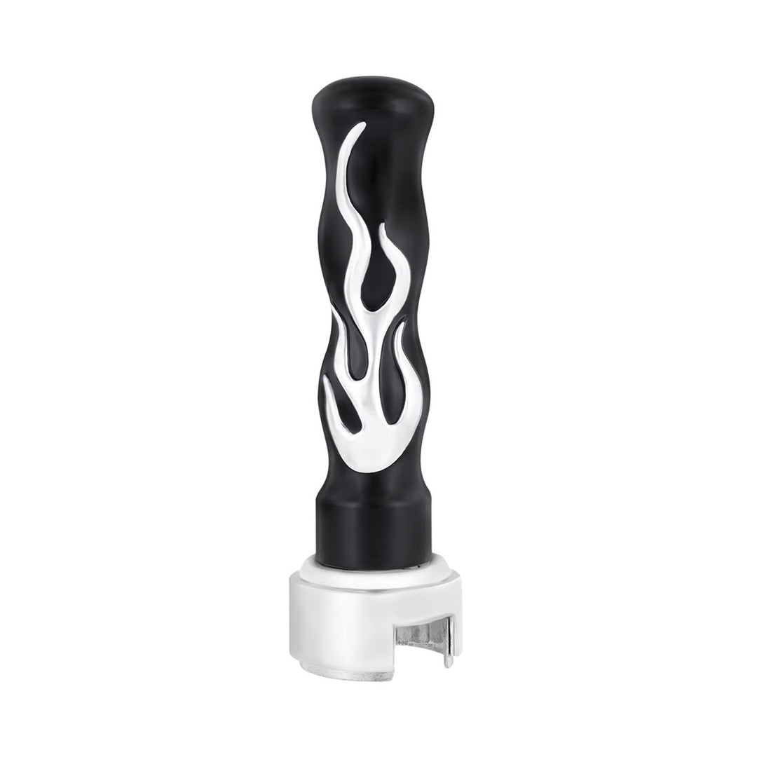 Thread-On Flame Gearshift Knob With Adapter For Eaton Fuller 13/15/18 Speed - Black With Chrome Flame