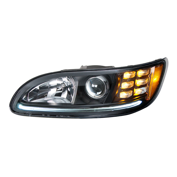 "Blackout" Projection Headlight With LED Turn &amp; Position Light for 2005-2015 Peterbilt 386 - Driver
