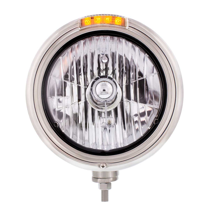 Stainless Steel Classic Headlight Crystal H4 Bulb &amp; LED Turn Signal - Clear Lens