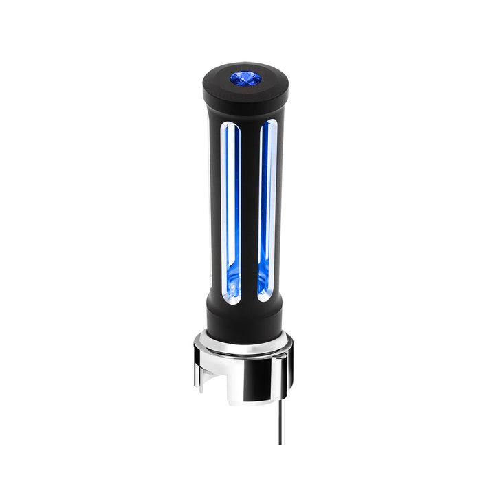 Thread-On Matte Black Sonoma Style Gearshift Knob With LED 13/15/18 Speed Adapter - Blue Crystal/Blue LED