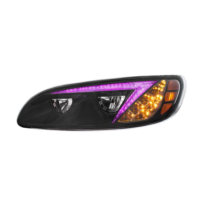 Black LED Headlight With Color Changing Position Light Bar For Peterbilt 386 (2005-2015) &amp; 387 (1999-2010) - Driver