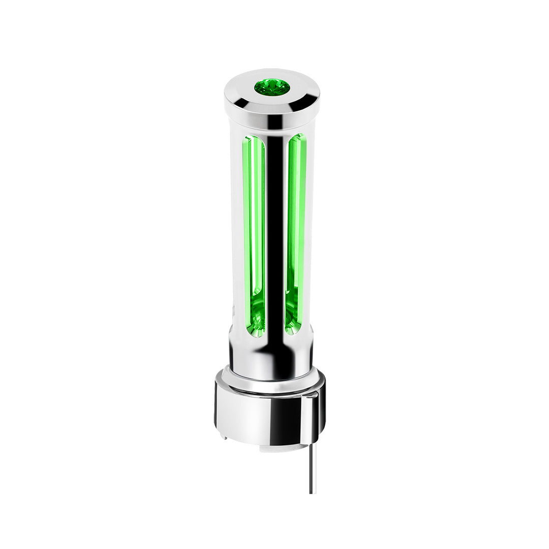 Thread-On Chrome Sonoma Style Gearshift Knob With LED 9/10 Speed Adapter - Dark Green Crystal/Green LED