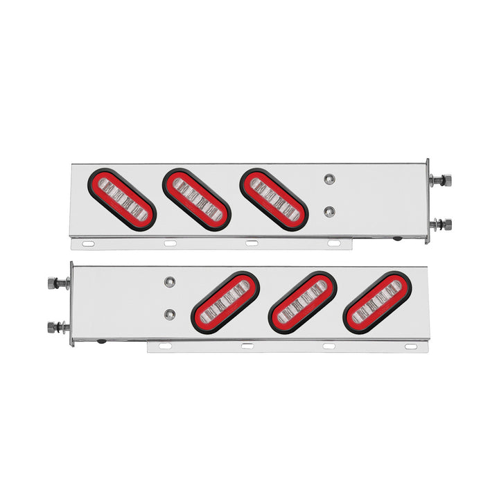 3-3/4" Bolt Pattern Stainless Steel Spring Loaded Bar With 6 x 22 Red LED 6" Oval GloLight &amp; Grommet - Clear Lens (Pair)