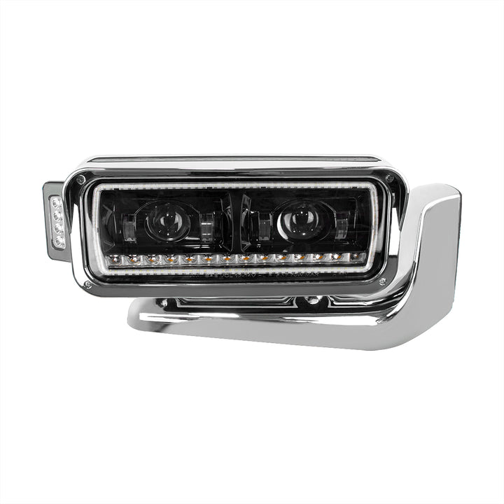 High Power LED Black Projection Headlight Assembly With Mounting Arm &amp; Turn Signal - Passenger