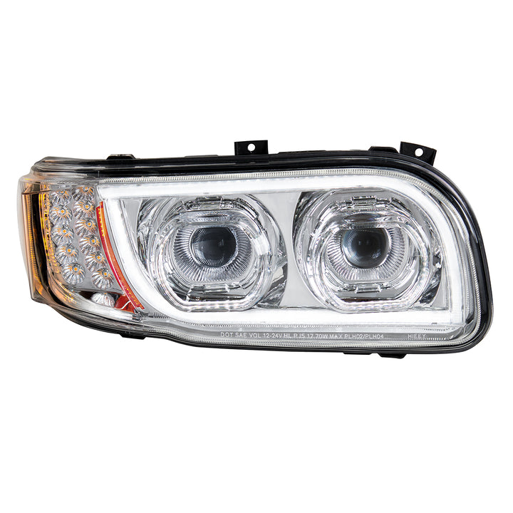 High Power LED Chrome Headlight With 16 LED Turn &amp; 57 LED Bar For 2008-2024 Peterbilt 389 - Passenger