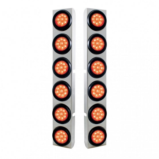 Stainless Steel Rear Air Cleaner Bracket With 12 x 9 LED 2" Reflector Lights For Peterbilt - Red LED &amp; Lens